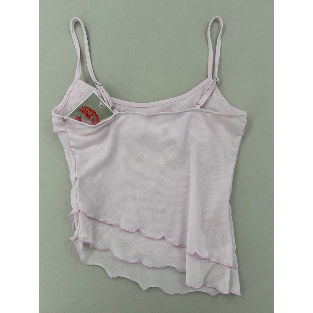 Lilac Pink Mesh Ruffle Rosette Camisole Top Asymmetrical Y2K Cami Size Small - Picture 6 of 9